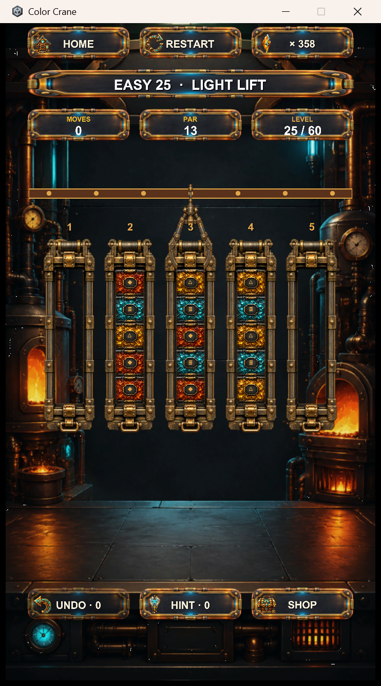 Color Crane gameplay showing rune stacks inside the forge
